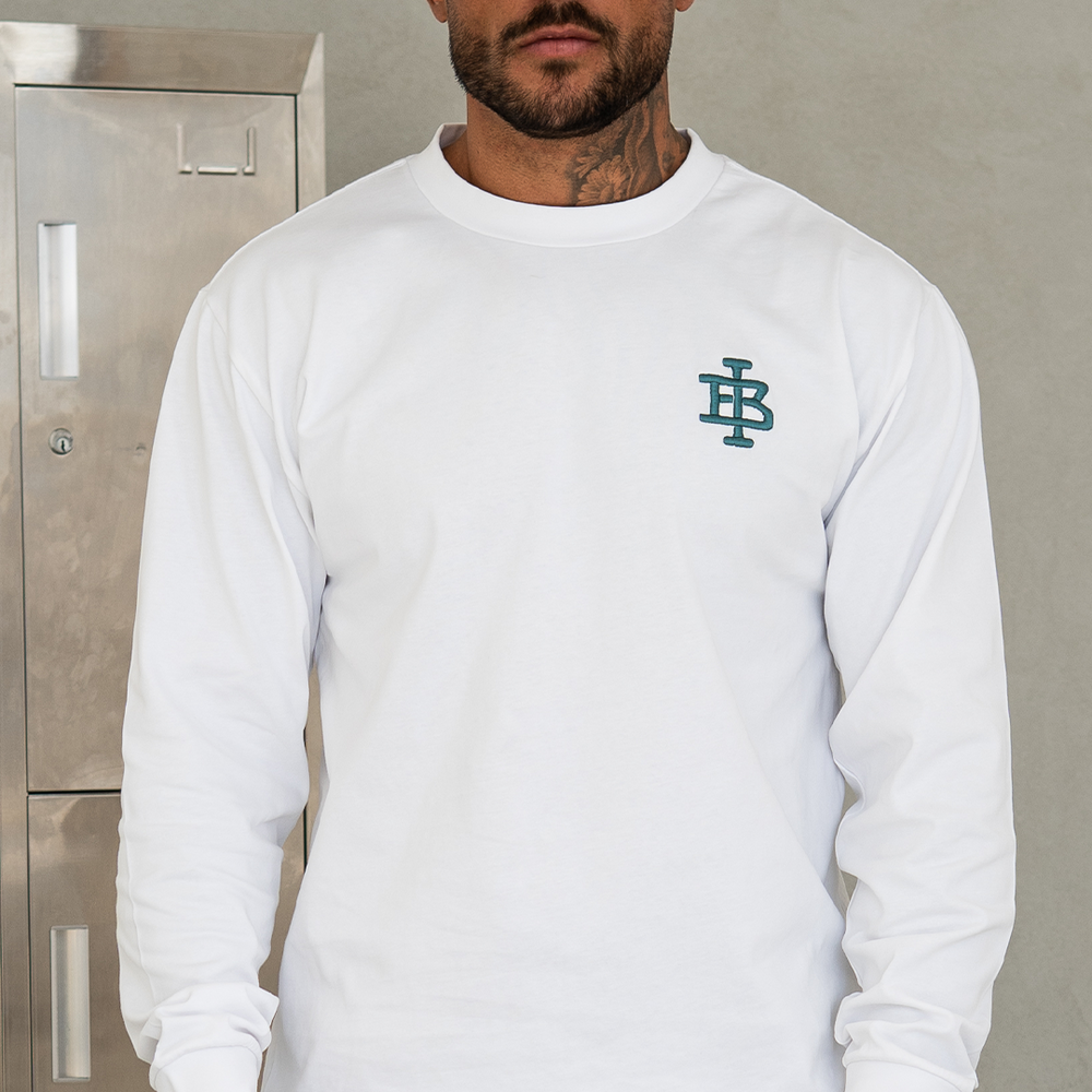 Bee Inspired Guedes Long Sleeve T-Shirt in White/Aqua, back view