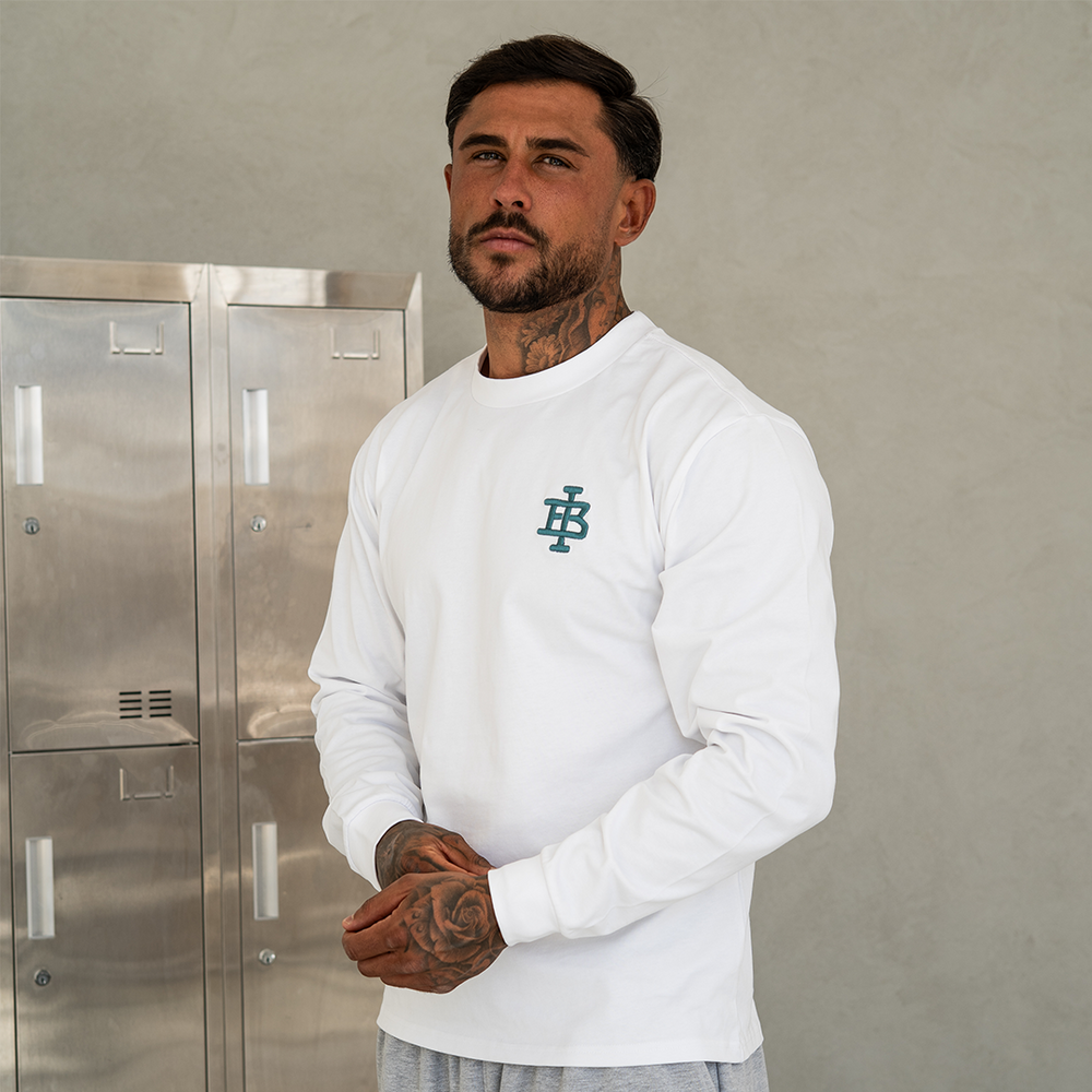 Bee Inspired Guedes Long Sleeve T-Shirt in White/Aqua, front view