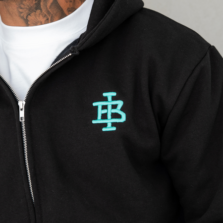 Bee Inspired Guedes Zip Hoodie in Black/Aqua, back view