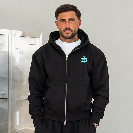 Bee Inspired Guedes Zip Hoodie in Black/Aqua, front view