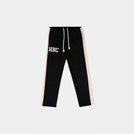 Bee Inspired Heartbreaker Club Sweatpants in Black/Cream, sweatpants with contrast side panelling and raw edge appliqu\u00e9