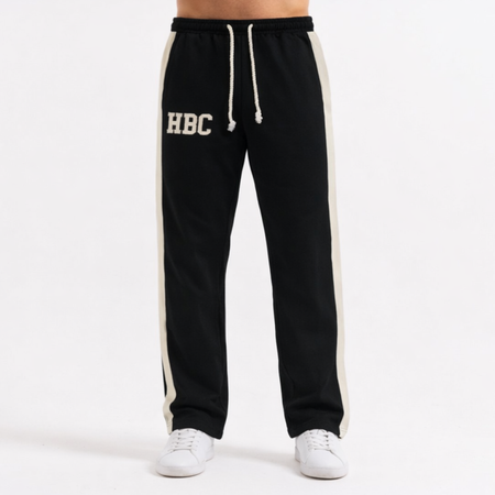 Bee Inspired Heartbreaker Club Sweatpants in Black/Cream, sweatpants with contrast side panelling and raw edge appliqu\u00e9
