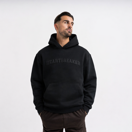Bee Inspired Heartbreaker Club Blackout Hoodie in Black, relaxed fit hoodie in a luxury streetwear style, front view