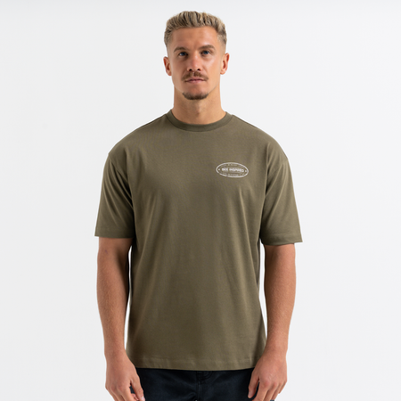 Bee Inspired Juninho T-Shirt in Khaki, relaxed fit tee with a heritage-inspired graphic, styled shot