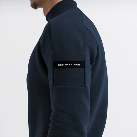 Bee Inspired Klose 1/4 Zip in Dark Navy, slim fit quarter-zip with stretch cuffs and hem, back view
