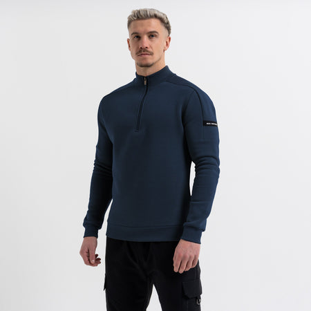 Bee Inspired Klose 1/4 Zip in Dark Navy, slim fit quarter-zip with stretch cuffs and hem, front view