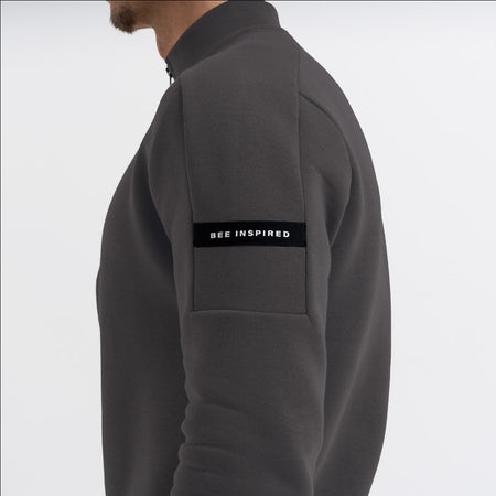 Bee Inspired Klose 1/4 Zip in Charcoal, slim fit quarter-zip with stretch cuffs and sleeve panelling, back view