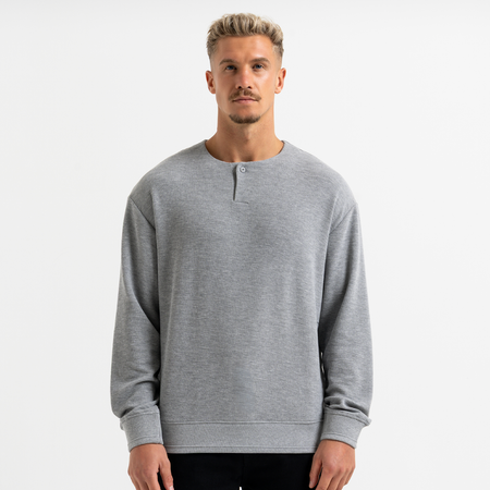 Bee Inspired Lavia Crew in Light Grey Marl, relaxed fit crew sweatshirt with an overlap collar, front view