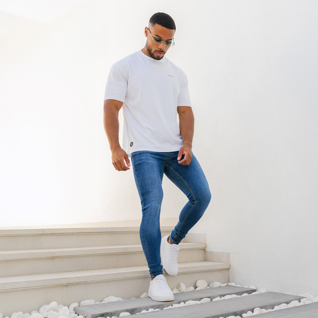 Bee Inspired Luca Skinny Stretch in Signature Dark Blue, skinny fit jeans in a high-spec stretch fabric, alternate angle