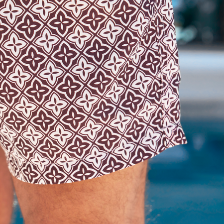 Bee Inspired Periera Swim Shorts in Multi, lightweight swim shorts with a bold multi colour print, close-up