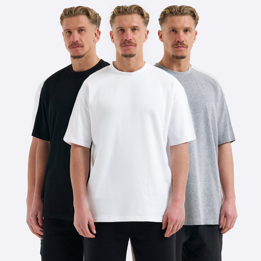 Relaxed Fit Triple Pack - Black/White/Heather Grey