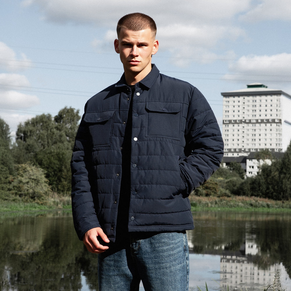 Bee Inspired Siegrist Jacket in navy, regular fit with a padded collared design