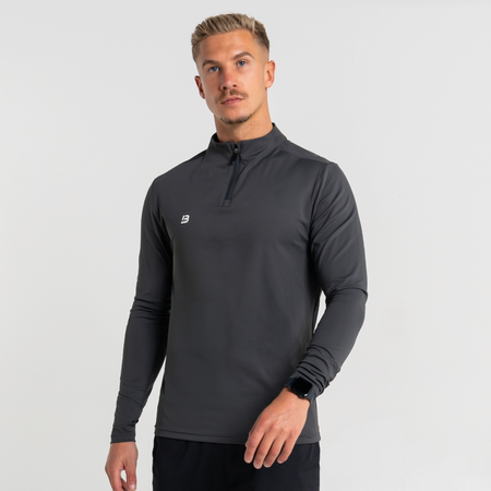 Bee Inspired Signature Sports 1/4 Zip in Charcoal, quarter-zip sports top with a thumb hole in the sleeve, front view
