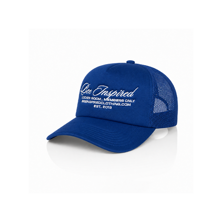 Bee Inspired Team Trucker Cap in Blue, trucker cap with a foam front and mesh back, front view