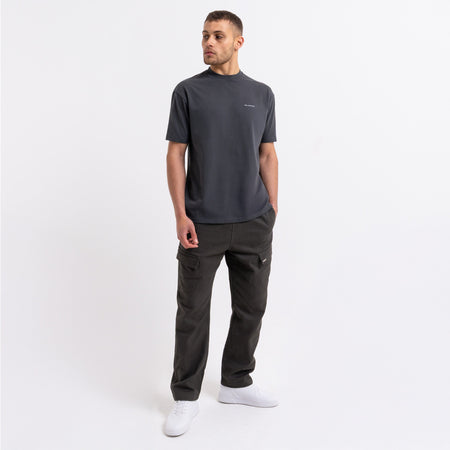 Bee Inspired Verdi Cargo Pant in Charcoal, relaxed fit carpenter-style cargo trousers with a drawcord waistband, close-up