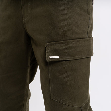 Bee Inspired Verdi Cargo Pant in Khaki, relaxed fit carpenter-style cargo trousers with a drawcord waistband, back view