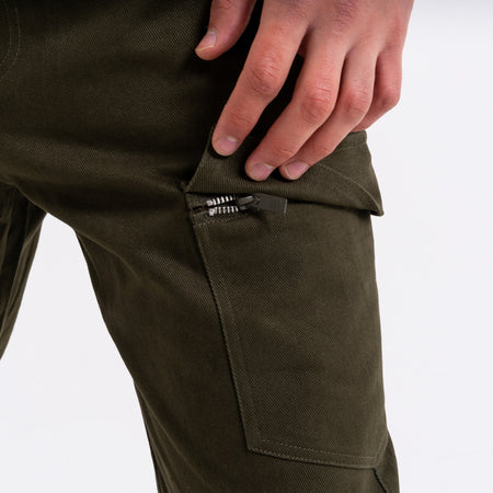 Bee Inspired Verdi Cargo Pant in Khaki, relaxed fit carpenter-style cargo trousers with a drawcord waistband, alternate angle