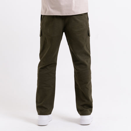 Bee Inspired Verdi Cargo Pant in Khaki, relaxed fit carpenter-style cargo trousers with a drawcord waistband, styled shot