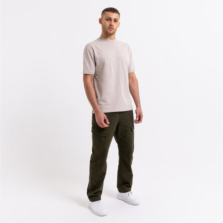 Bee Inspired Verdi Cargo Pant in Khaki, relaxed fit carpenter-style cargo trousers with a drawcord waistband, close-up