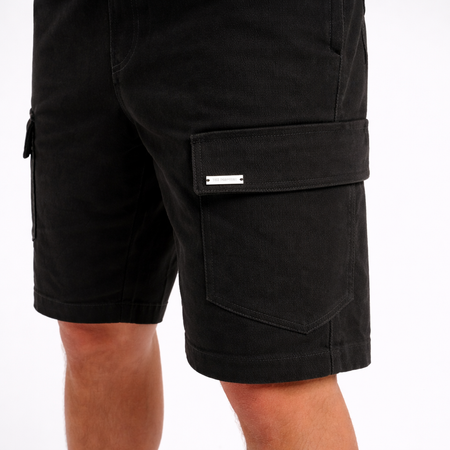 Bee Inspired Verdi Cargo Shorts in Black, relaxed fit carpenter-style cargo shorts, back view