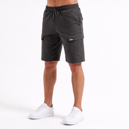 Bee Inspired Verdi Cargo Shorts in Charcoal, relaxed fit carpenter-style cargo shorts, styled shot