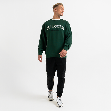 Bee Inspired Willock Crew in Green, relaxed fit crew sweatshirt with a collegiate look, styled shot