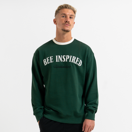 Bee Inspired Willock Crew in Green, relaxed fit crew sweatshirt with a collegiate look, front view