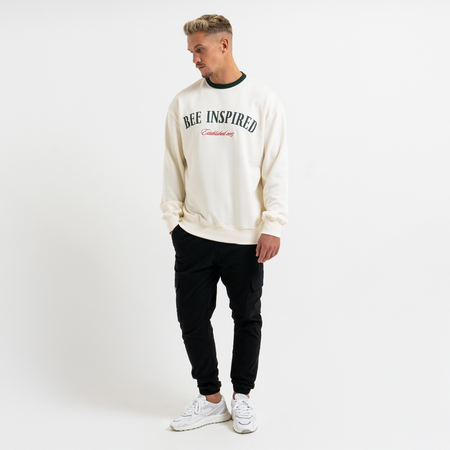Bee Inspired Willock Crew in Off-White, relaxed fit crew sweatshirt with a collegiate look, styled shot