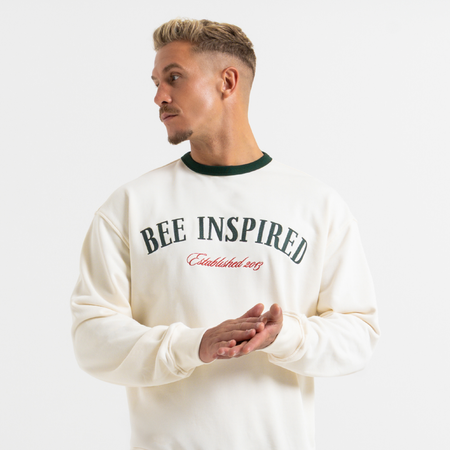 Bee Inspired Willock Crew in Off-White, relaxed fit crew sweatshirt with a collegiate look, front view
