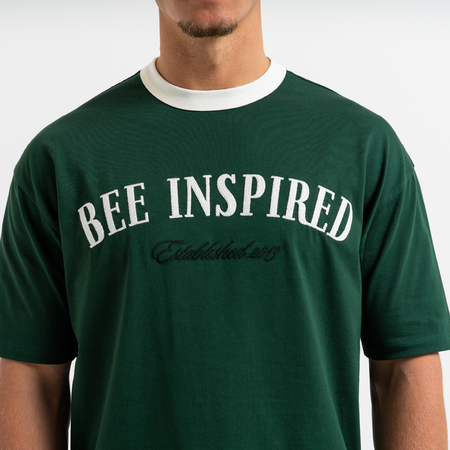Bee Inspired Willock T-Shirt in Green, relaxed fit tee with a collegiate-inspired graphic, back view