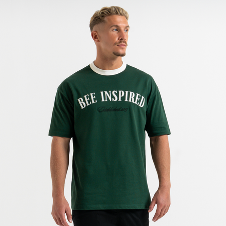 Bee Inspired Willock T-Shirt in Green, relaxed fit tee with a collegiate-inspired graphic, close-up