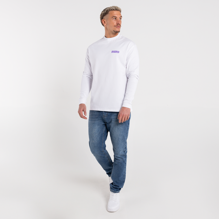 Bee Inspired Aguirre Long Sleeve T-Shirt in White/Purple, relaxed fit long sleeve tee with a raised print on the chest