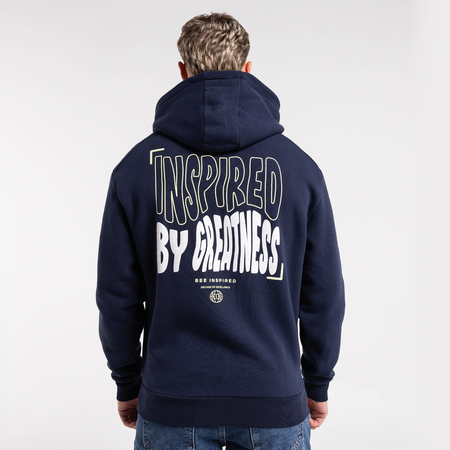 Bee Inspired Aguirre Hoodie in Navy, relaxed fit hoodie with a raised graphic print and kanga pocket, front view