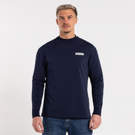 Bee Inspired Aguirre Long Sleeve T-Shirt in Navy, relaxed fit long sleeve tee with a raised print on the chest, styled shot