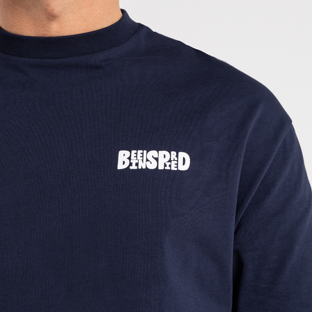Bee Inspired Aguirre Long Sleeve T-Shirt in Navy, relaxed fit long sleeve tee with a raised print on the chest, back view