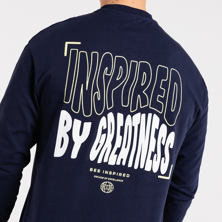 Bee Inspired Aguirre Long Sleeve T-Shirt in Navy, relaxed fit long sleeve tee with a raised print on the chest