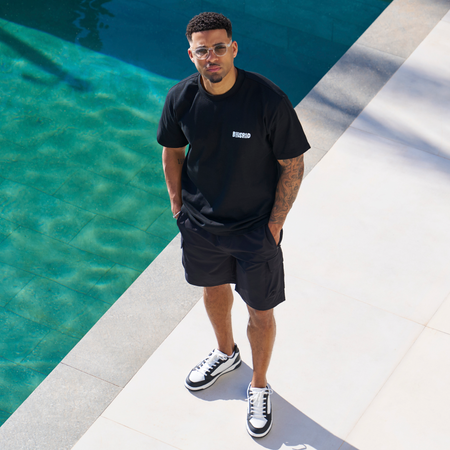 Bee Inspired Aguirre Oversized T-Shirt in Black/Blue, oversized fit tee with a raised print across chest and back