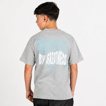 Bee Inspired Junior Aguirre T-Shirt in Grey/Aqua, relaxed fit junior tee with a raised chest and back print, front view