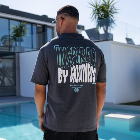 Bee Inspired Aguirre T-Shirt in Charcoal, relaxed fit tee with a raised print across chest and back, front view
