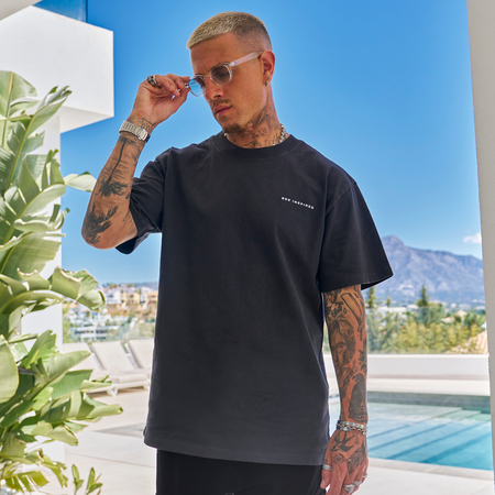 Bee Inspired Alonso Oversized T-Shirt in Faded Black, oversized fit graphic tee with a laid-back shape and faded wash