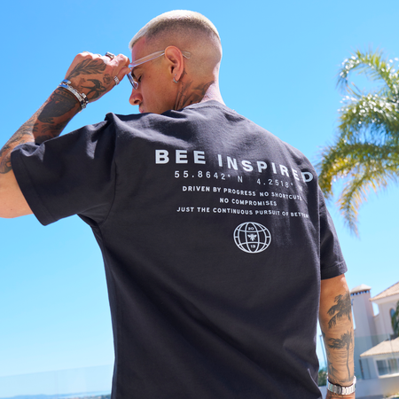 Bee Inspired Alonso Oversized T-Shirt in Faded Black, oversized fit graphic tee with a laid-back shape and faded wash