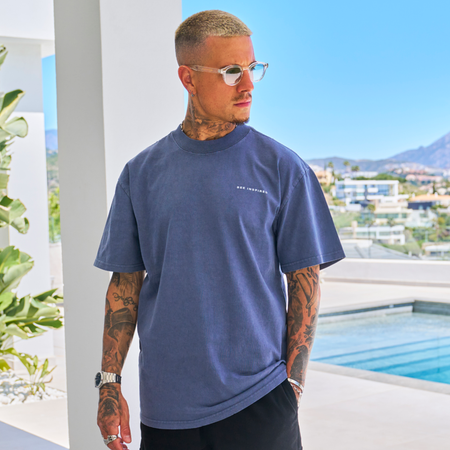Bee Inspired Alonso Oversized T-Shirt in Faded Indigo, oversized fit graphic tee with a laid-back shape and faded wash
