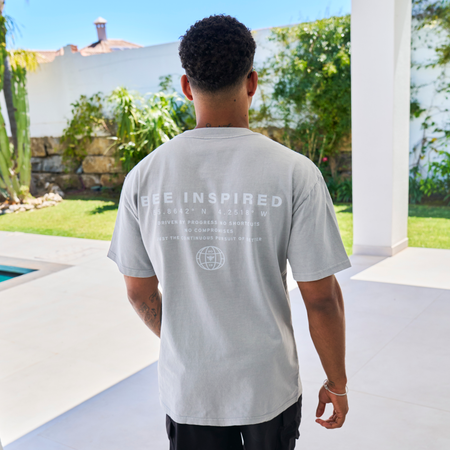 Bee Inspired Alonso Oversized T-Shirt in Faded Storm, oversized fit graphic tee with a laid-back shape and faded wash