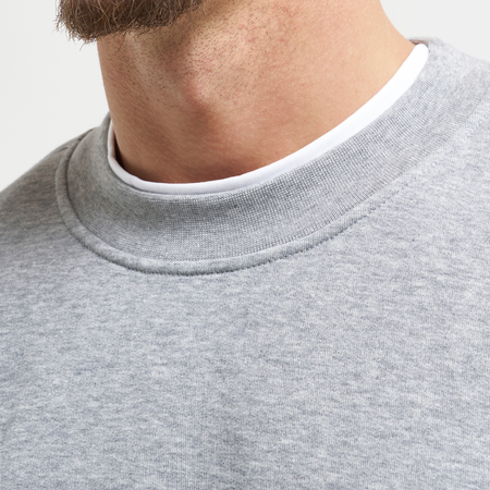 Bee Inspired Zabaleta Crew in Grey Marl, relaxed fit crew sweatshirt in premium heavyweight cotton, close-up