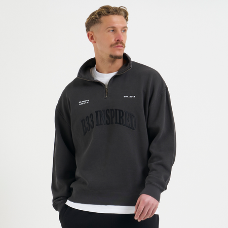 Bee Inspired Sosa 1/4 Zip in Washed Black, quarter-zip top in premium heavyweight cotton, front view