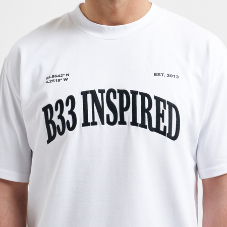 Bee Inspired Sosa T-Shirt in White, relaxed fit tee in premium heavyweight cotton, close-up