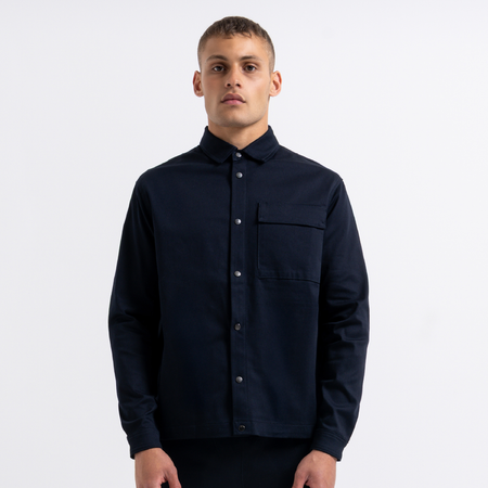 Bee Inspired Bayo Overshirt in Navy, relaxed fit overshirt with a soft, flexible feel, front view