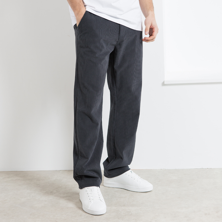 Bee Inspired Zamorano Cord Pant in Charcoal, cord trousers with a soft hand-feel and embroidered script branding, front view