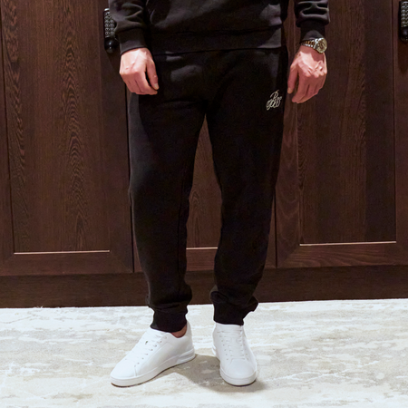 Bee Inspired Classic Jogpant in Black, slim fit jogpants, close-up