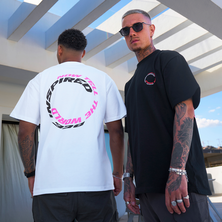 Bee Inspired Cote Oversized T-Shirt in White, heavyweight cotton oversized tee with dropped shoulders, close-up crop shot